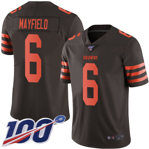 Cleveland Browns Baker Mayfield Men Brown Limited Jersey #6 NFL Football 100th Season Rush Vapor Untouchable